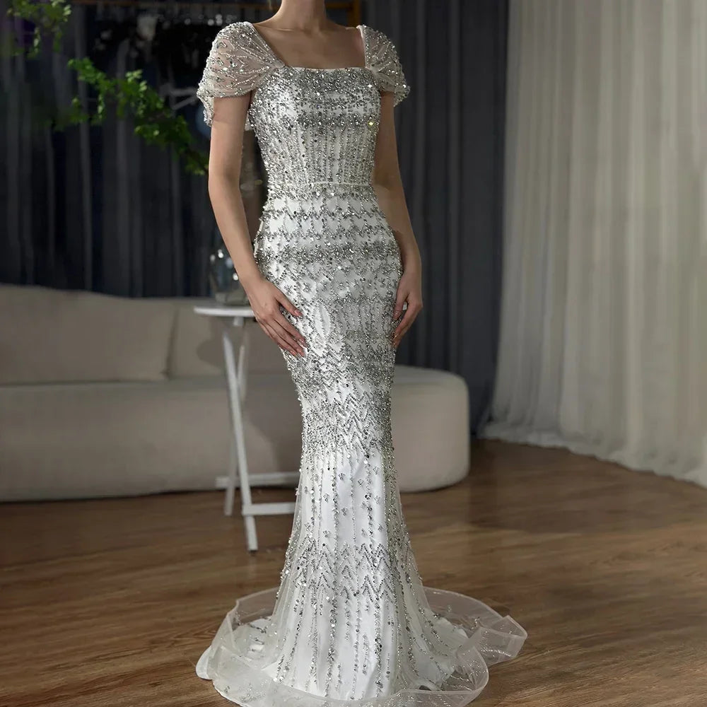 Arabic Caramel Luxury Beaded Mermaid Evening Dress