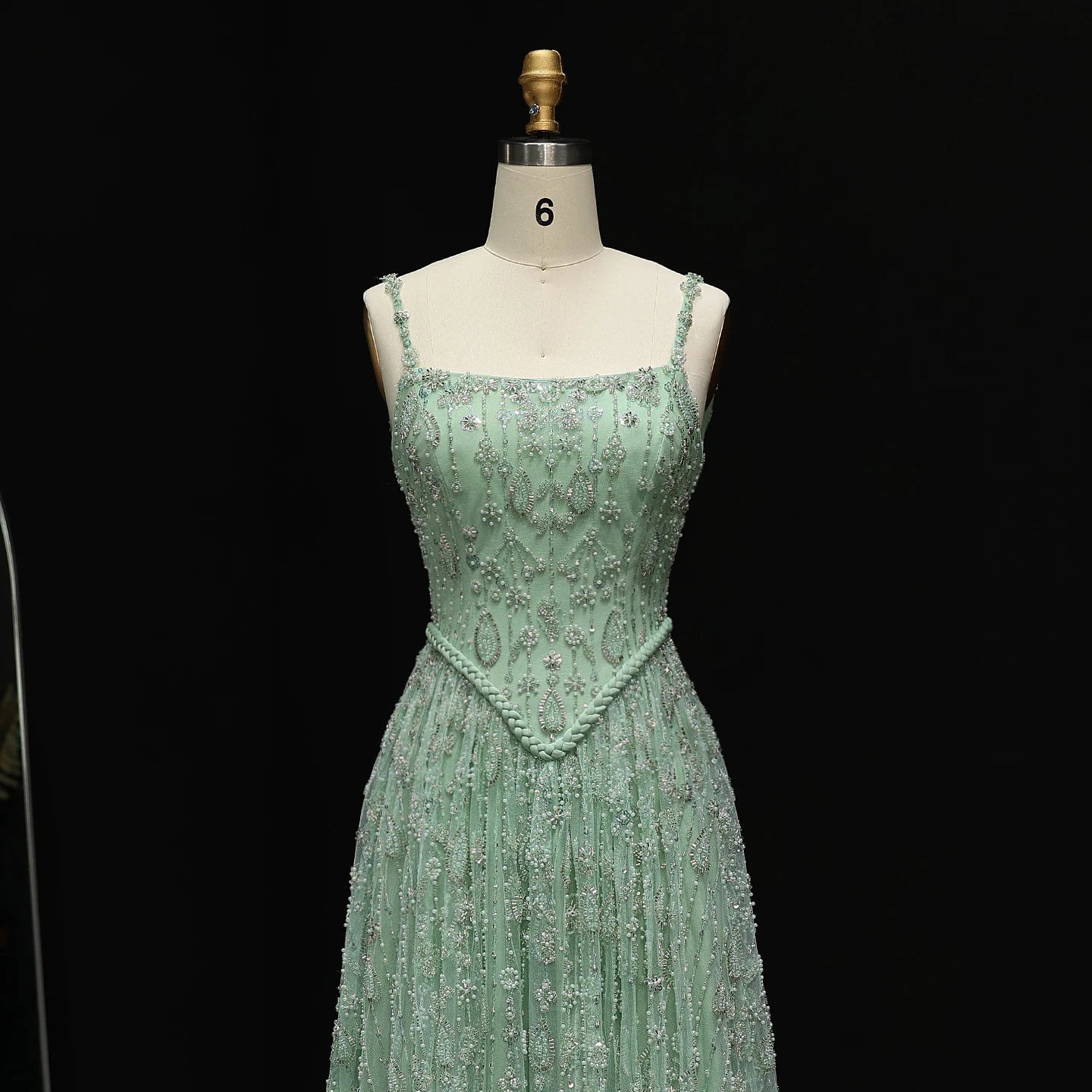 Elegant Sage Green Luxury Arabic Evening Dress