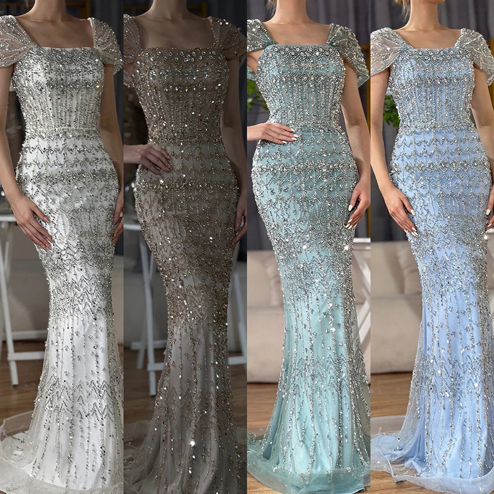 Arabic Caramel Luxury Beaded Mermaid Evening Dress