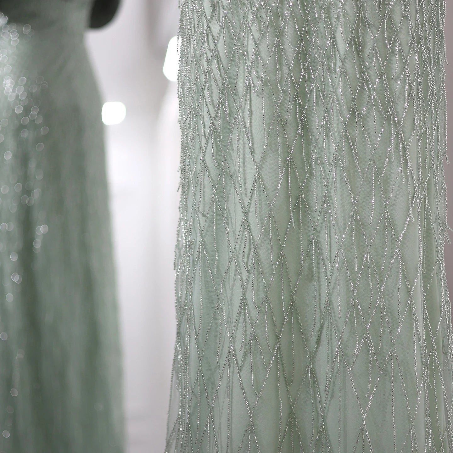 Shoulder Sage Green Evening Dresses