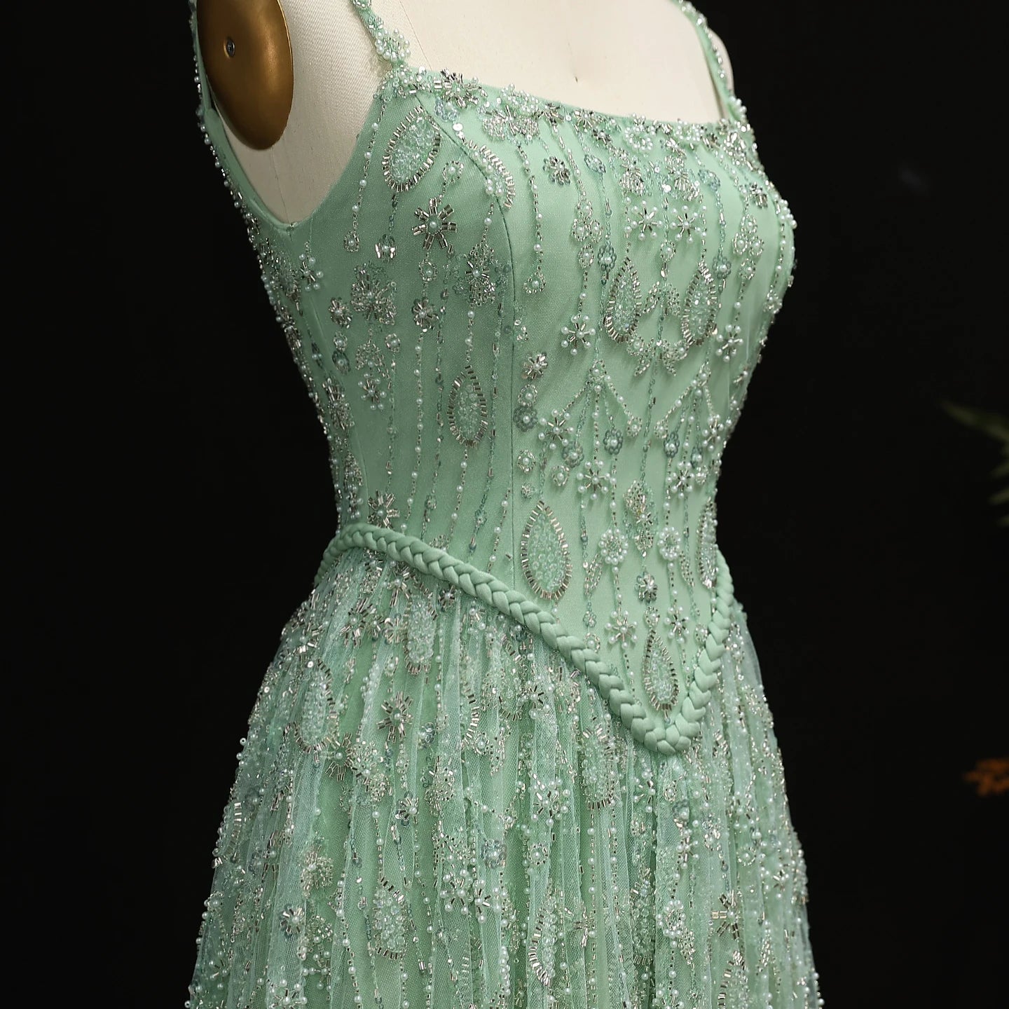 Elegant Sage Green Luxury Arabic Evening Dress