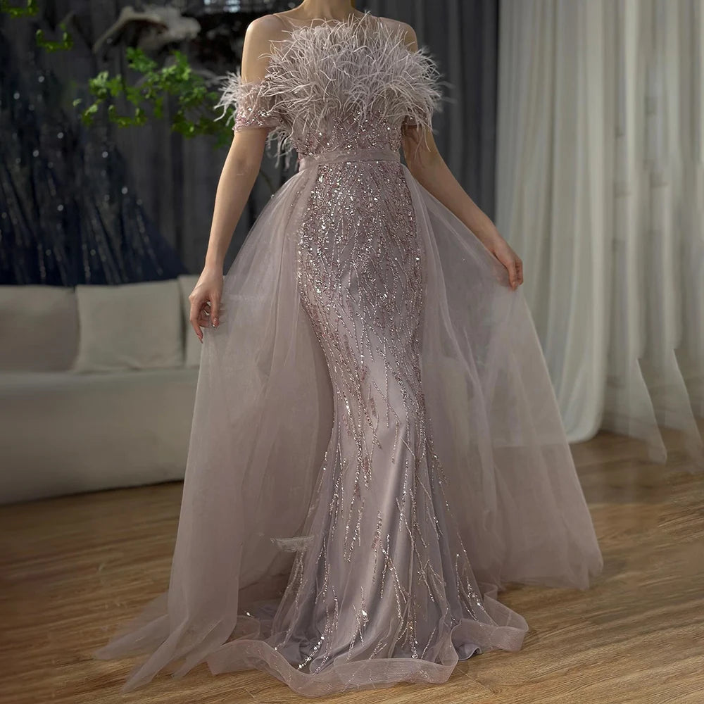 Luxury Beaded Blue Elegant Overskirt Evening Dresses