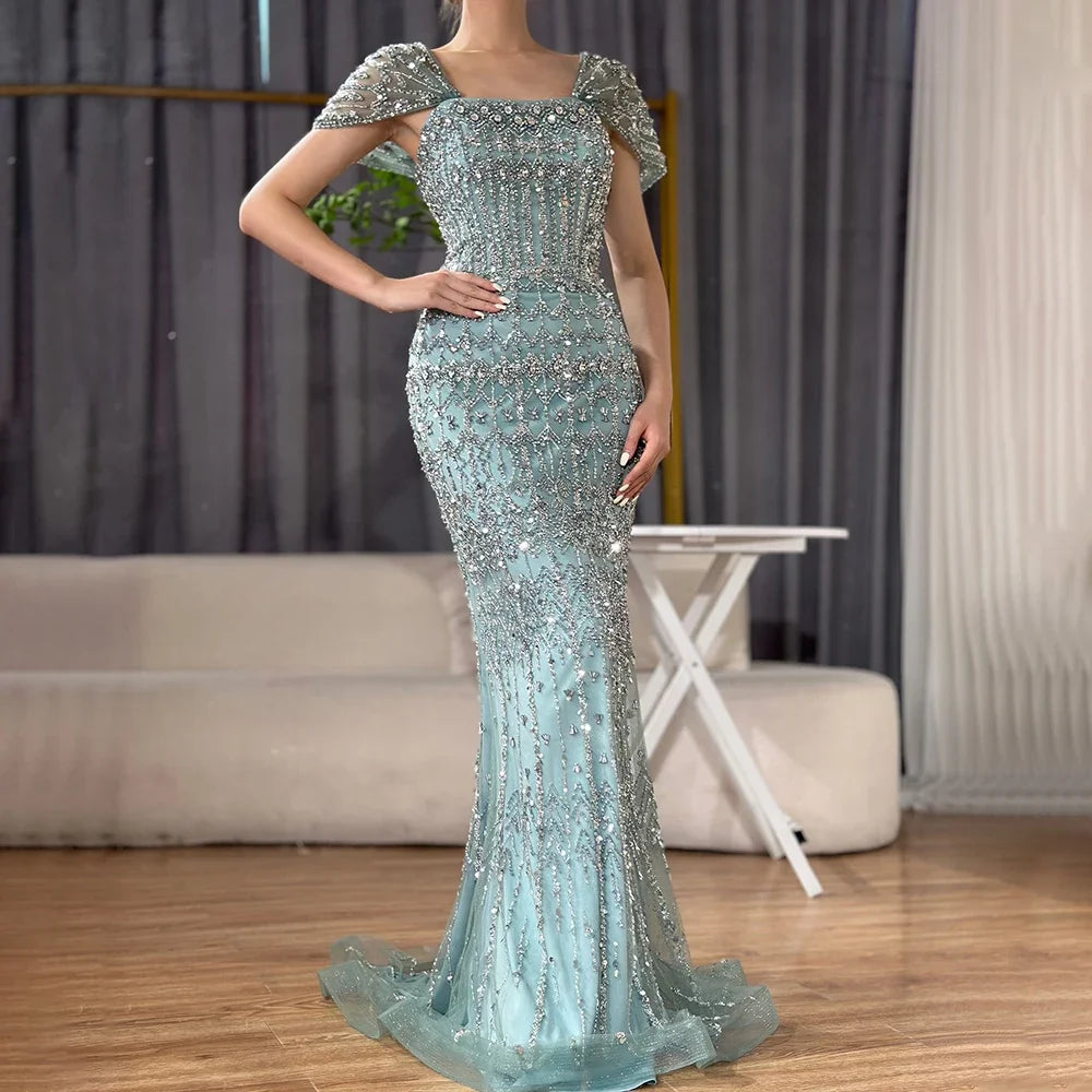 Arabic Caramel Luxury Beaded Mermaid Evening Dress