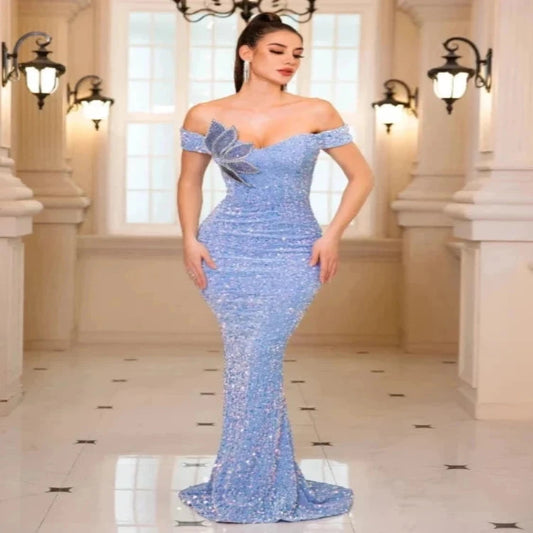 Bare Shoulder Floor Length Evening Dress