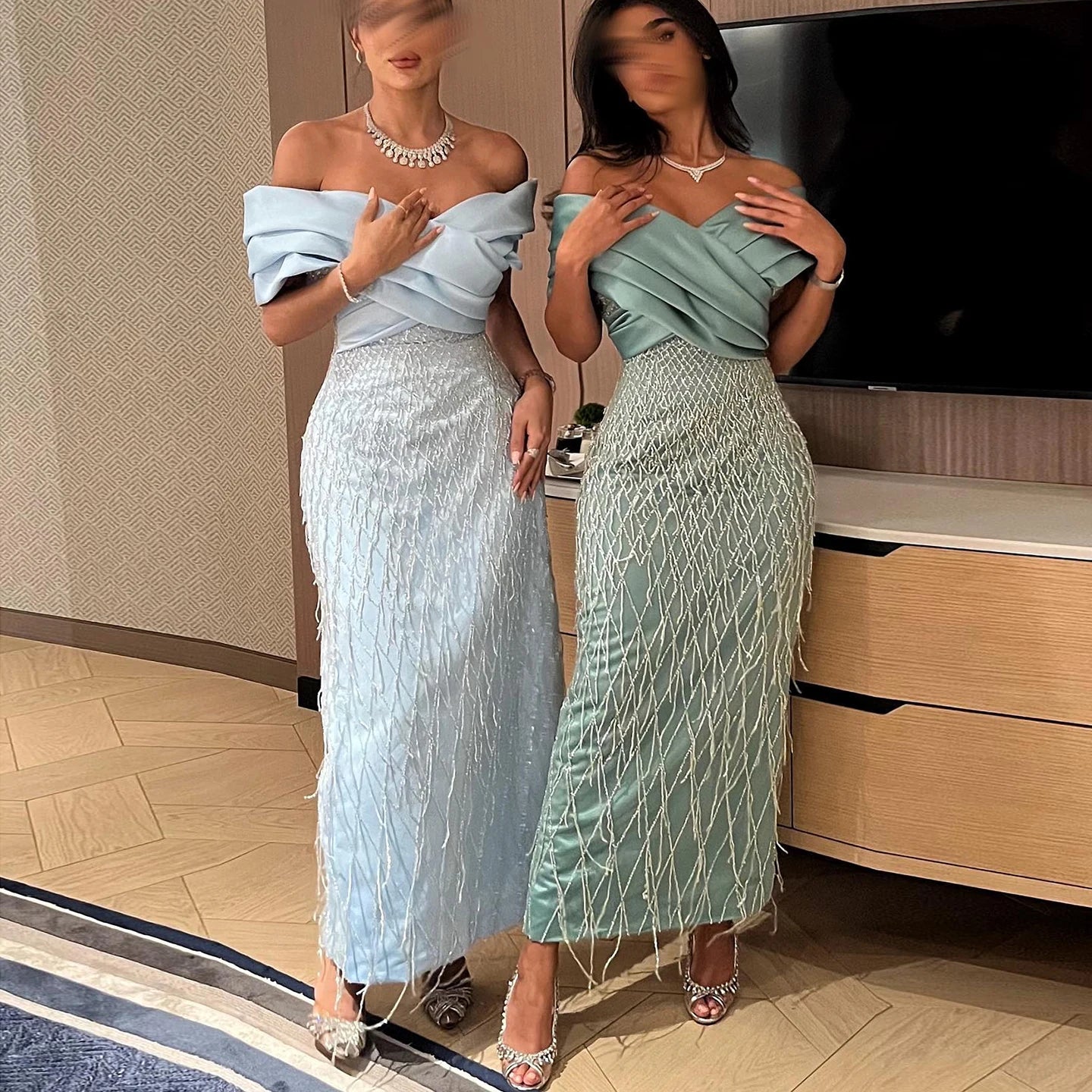 Shoulder Sage Green Evening Dresses