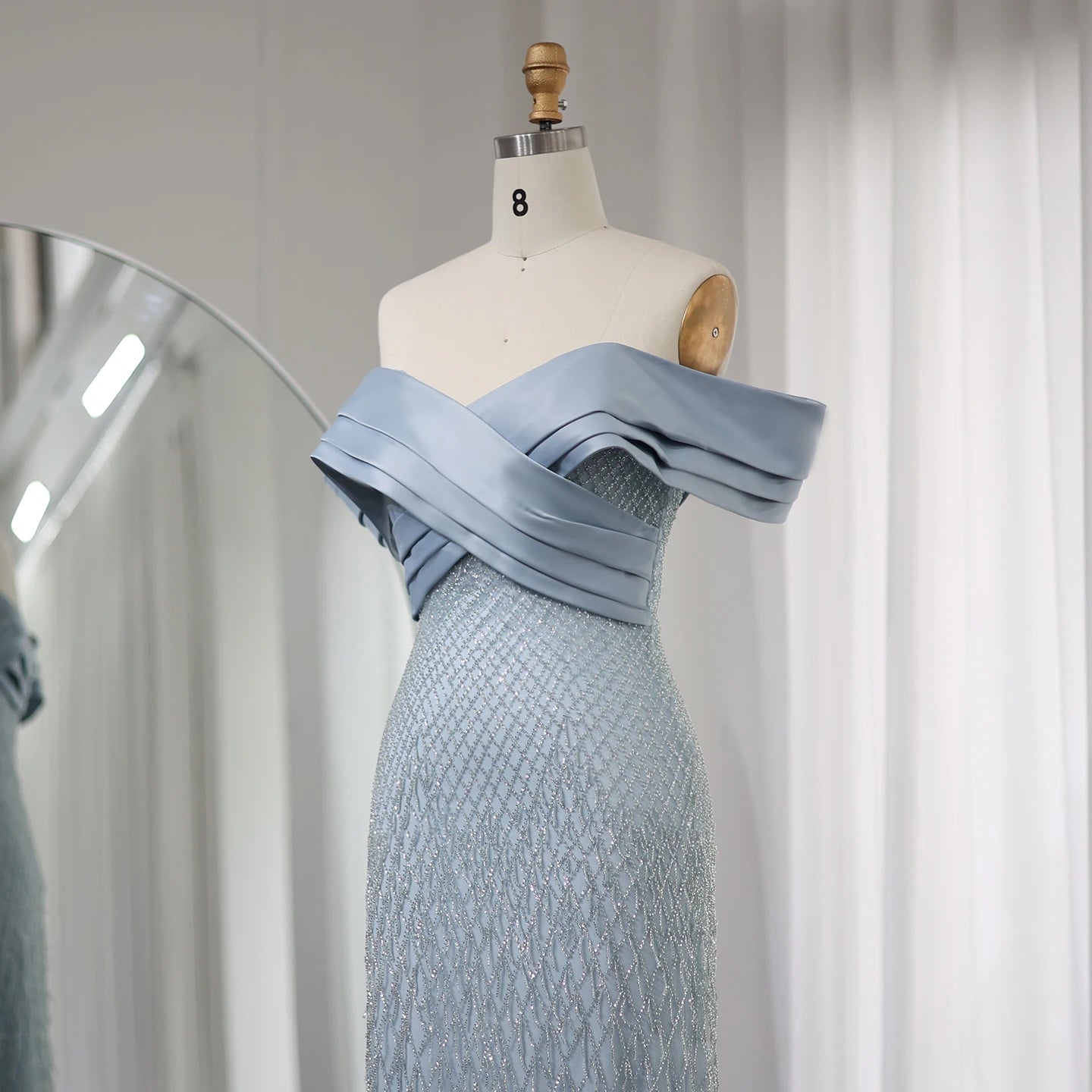 Shoulder Sage Green Evening Dresses