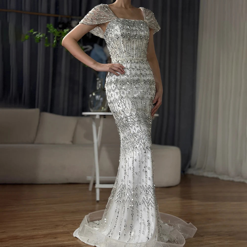 Arabic Caramel Luxury Beaded Mermaid Evening Dress