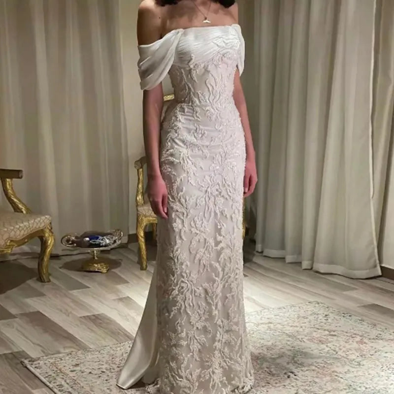 Evening Dresses Off The Shoulder Prom Dress Appliques Beading Backless