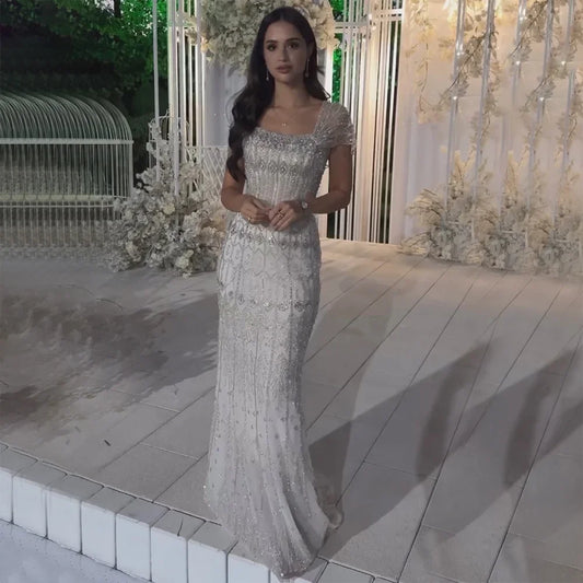 Arabic Caramel Luxury Beaded Mermaid Evening Dress