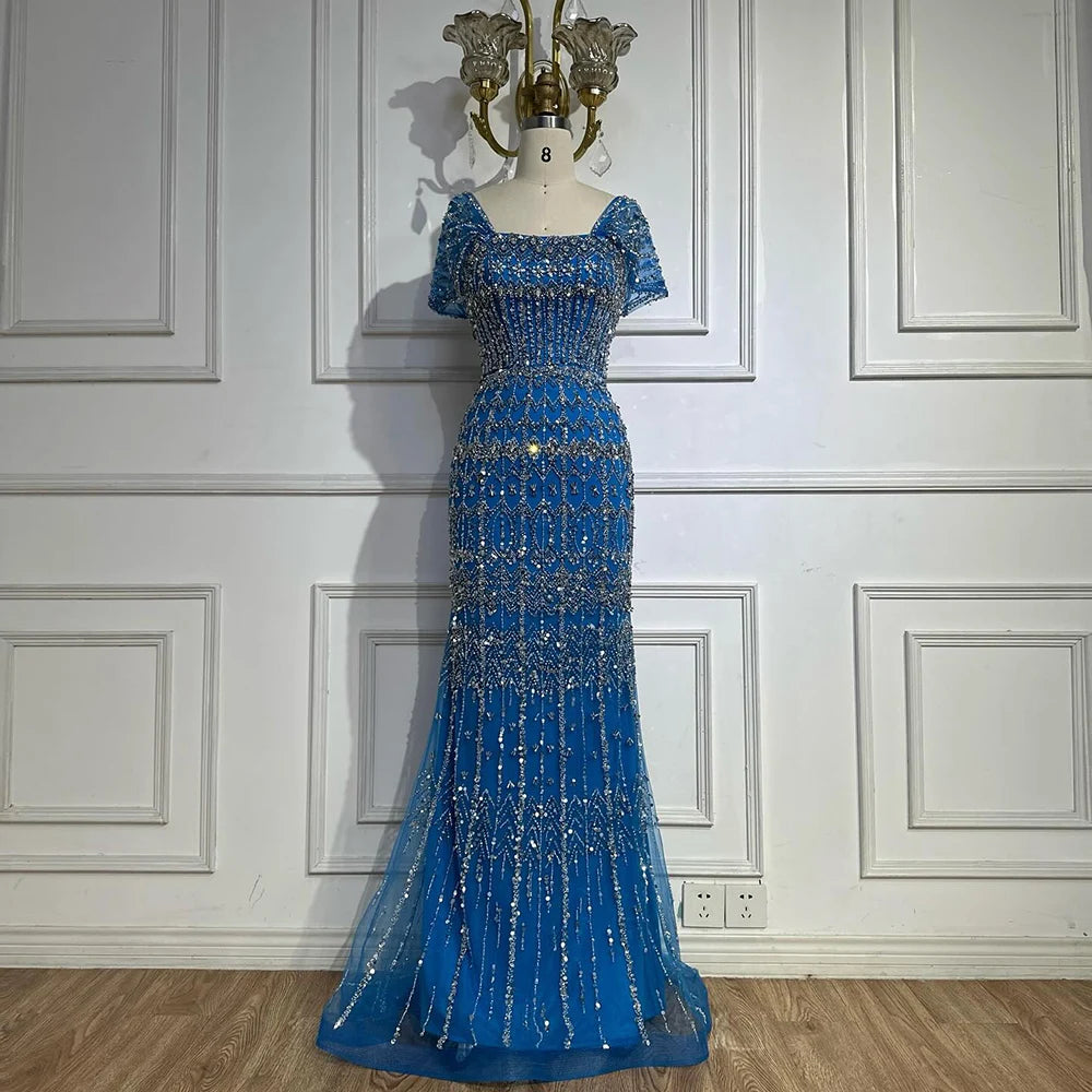 Arabic Caramel Luxury Beaded Mermaid Evening Dress