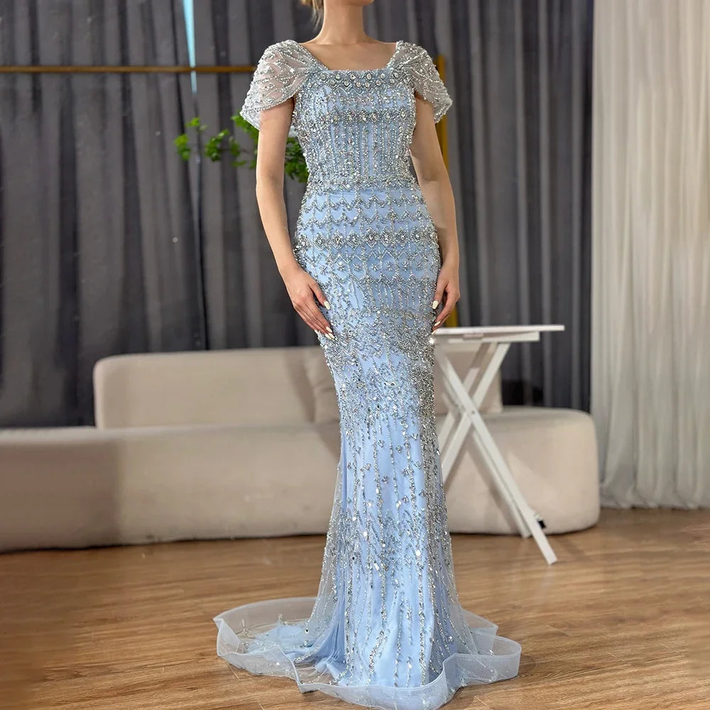 Arabic Caramel Luxury Beaded Mermaid Evening Dress
