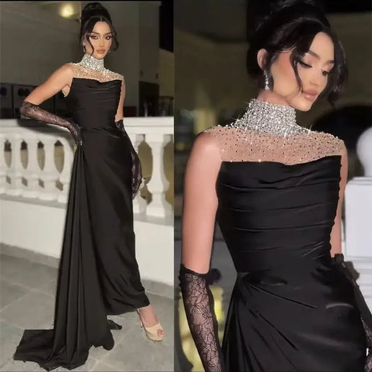 Black Dressess Sexy High Neck Sleeveless Evening Dress
