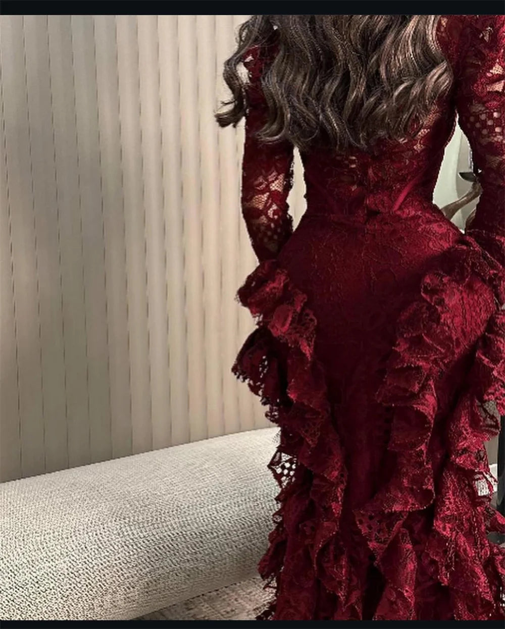 Lace Sexy Mermaid robes de soirée Red V Neck Evening Dresses