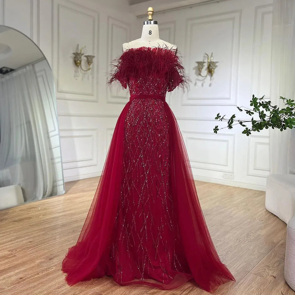 Luxury Beaded  Blue Elegant Overskirt Evening Dresses